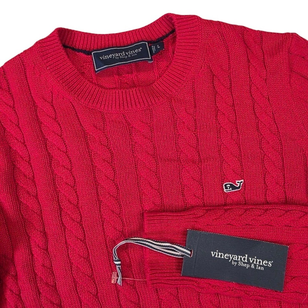 Vineyard Vines Women's L Cable Knit Cotton Cashmere Blend Sweater Red NWT